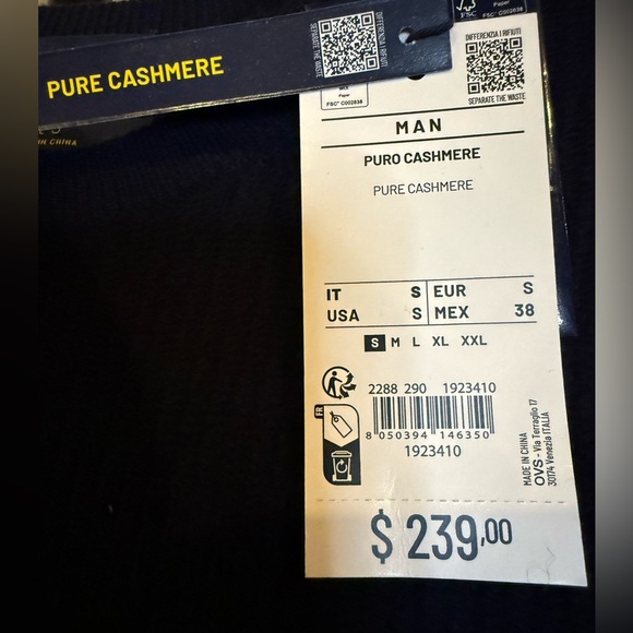 Piombo Men's Small 100% Cashmere Navy Sweater - Picture 3 of 4